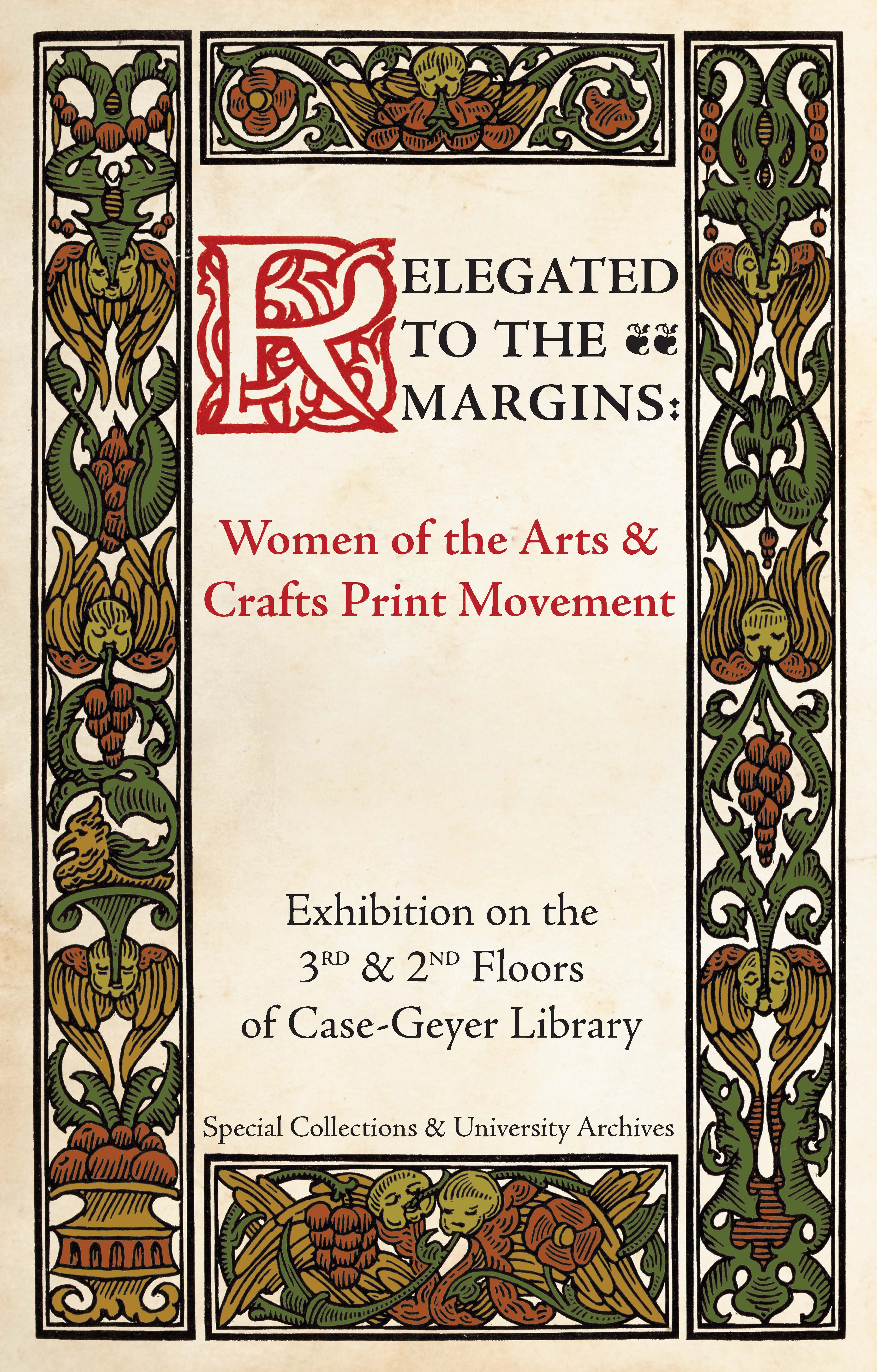 Poster for exhibition titled "Relegated to the Margins: Women of the Arts & Crafts Print Movement"