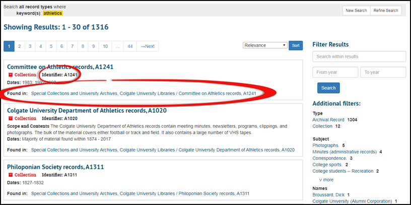 Results for keyword search of athletics